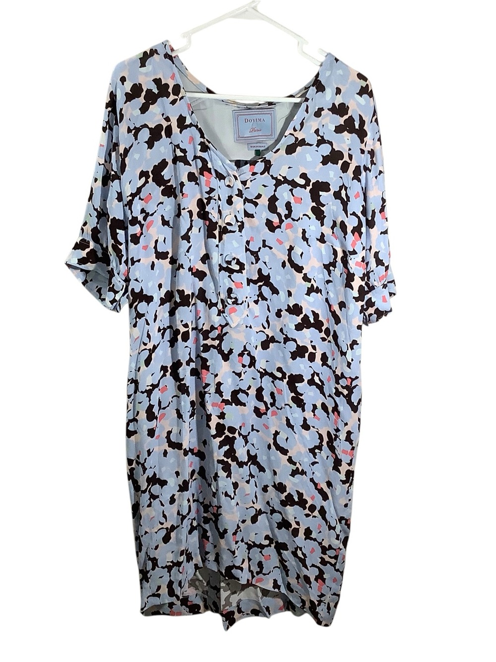 Blue Floral Print V-Neck Women’s Dress